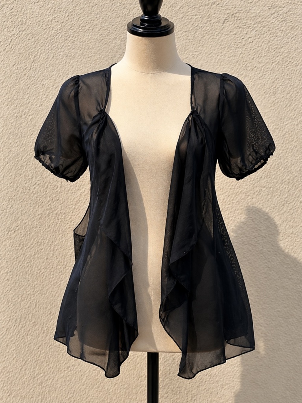 Sheer Black Short-Sleeve Chiffon Cardigan